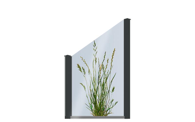 Aluzaun VIDUAL clear | individuelle Glasfüllung schräg