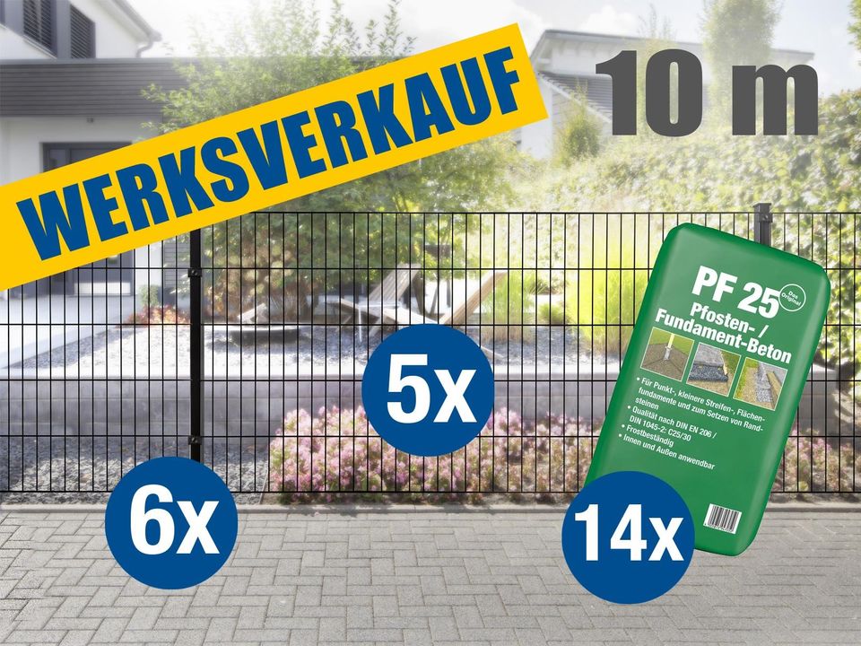 Zaun Paket 10Meter H 1005mm RAL9005 tiefschwarz inkl. Beton